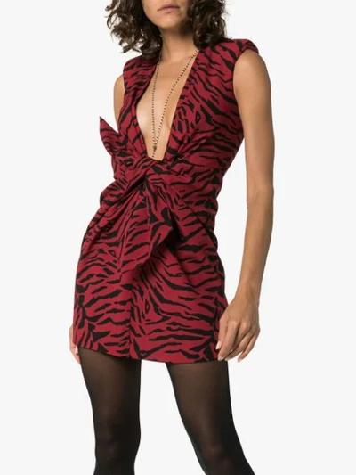 Shop Saint Laurent Tiger-print Tie-front Mini Dress In Red