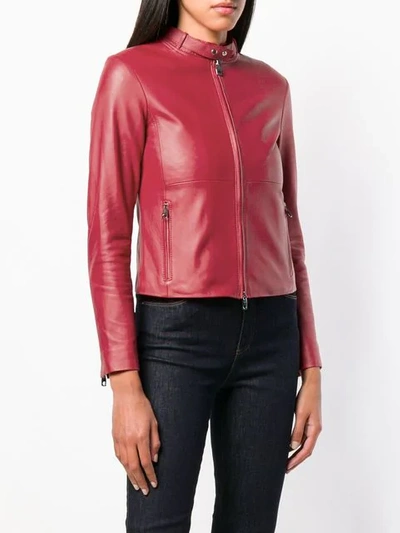 Shop Emporio Armani Fitted Biker Jacket In Red