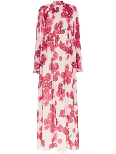 Shop Giambattista Valli Floral Print Silk Maxi Dress In Pink