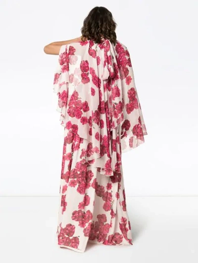 Shop Giambattista Valli Floral Print Silk Maxi Dress In Pink
