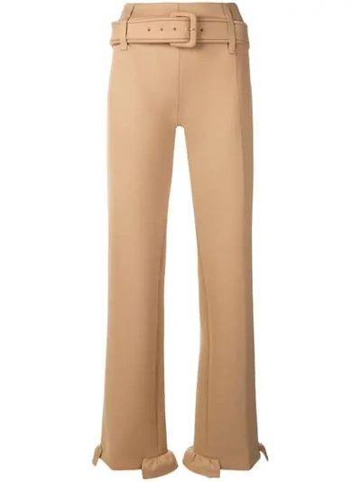 Shop Prada Belted Straight-leg Trousers In Brown