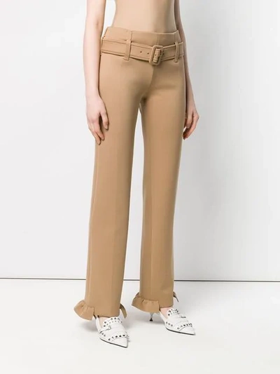 Shop Prada Belted Straight-leg Trousers In Brown