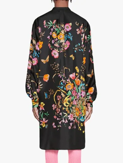 Shop Gucci Silk Dress With Flowers In Black