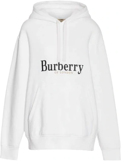 Shop Burberry Embroidered Logo Jersey Hoodie - White