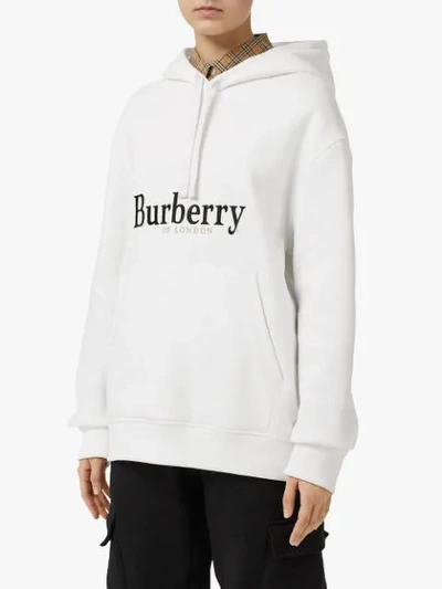 BURBERRY PELORUS LOGO刺绣连帽毛衣 - 白色