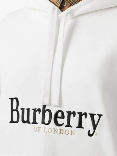 Shop Burberry Embroidered Logo Jersey Hoodie - White