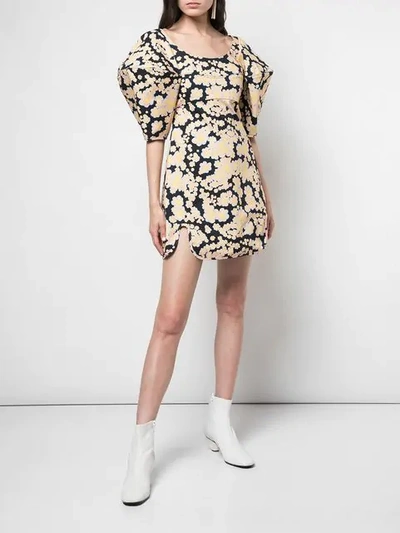 Shop Ellery Floral Structured Sleeve Dress In Black