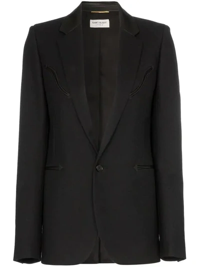 Shop Saint Laurent Blazer With Leather Trims In Black