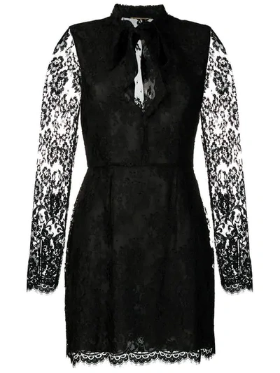 Shop Saint Laurent Lace-embellished Mini Dress In Black