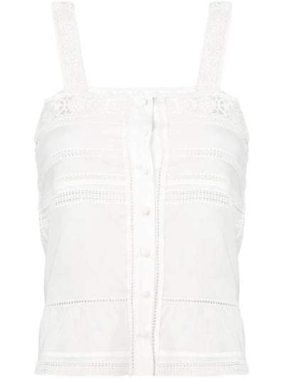 Shop Saint Laurent Broderie Anglaise Detail Tank Top In White