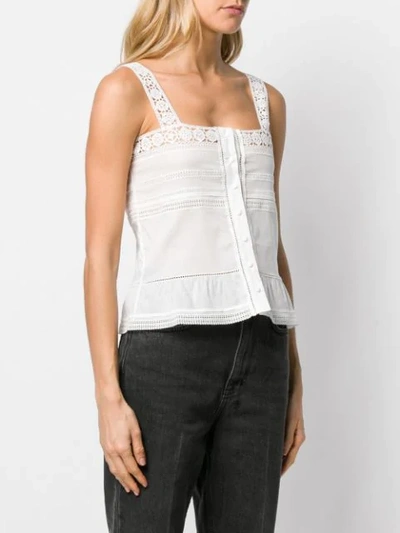Shop Saint Laurent Broderie Anglaise Detail Tank Top In White