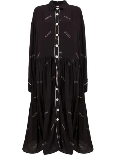 Shop Natasha Zinko Fufu Print Flared Dress In Black
