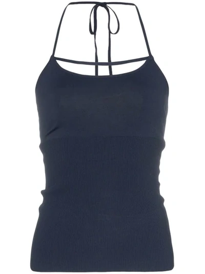 Shop Jacquemus Cross Front Thin Strap Cami Top In Blue