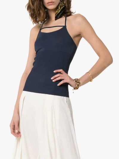 Shop Jacquemus Cross Front Thin Strap Cami Top In Blue