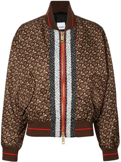 Shop Burberry Monogram Stripe Print Nylon Bomber Jacket In Brown