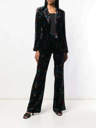 Shop Ailanto Floral Print Velvet Trousers In Black