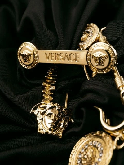 Shop Versace Draped Safety Pin Dress In Black