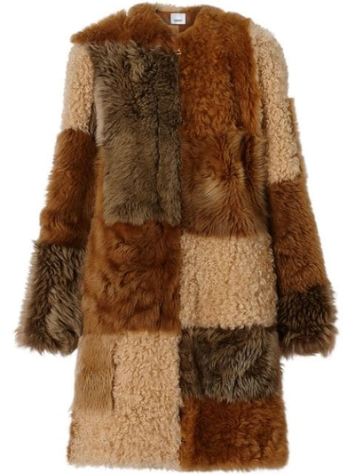 Shop Burberry Patchwork Shearling Coat In Brown
