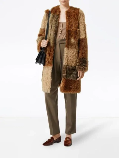 Shop Burberry Patchwork Shearling Coat In Brown