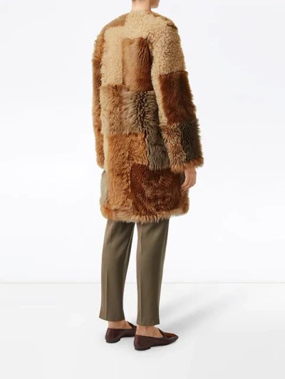 Shop Burberry Patchwork Shearling Coat In Brown