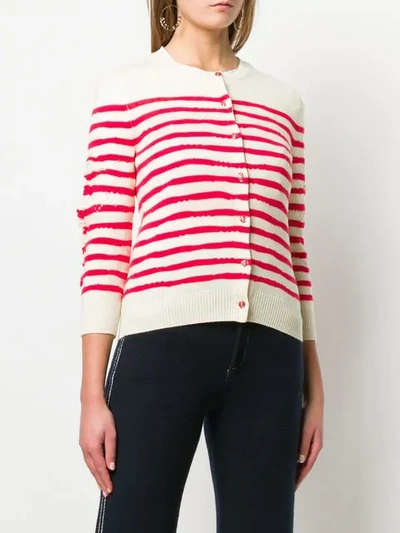 Shop Barrie Cashmere Striped Cardigan In White