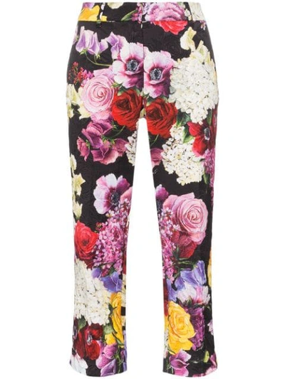 Shop Dolce & Gabbana Broccato Floral Printed Trousers In Hnw86 Black