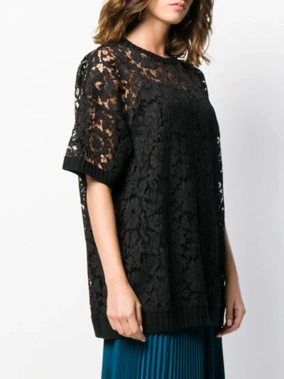 VALENTINO HEAVY LACE T-SHIRT - 黑色