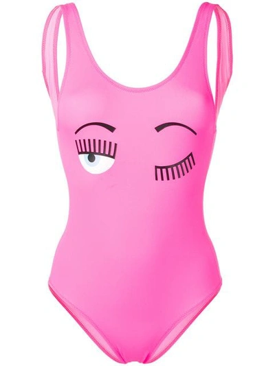 Shop Chiara Ferragni Fuxia Eyes One Piece In Pink