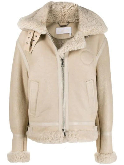 Shop Chloé Lamb Skin Zipped Jacket In Neutrals
