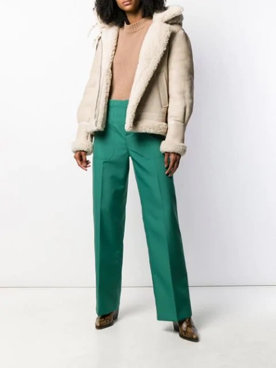 Shop Chloé Lamb Skin Zipped Jacket In Neutrals