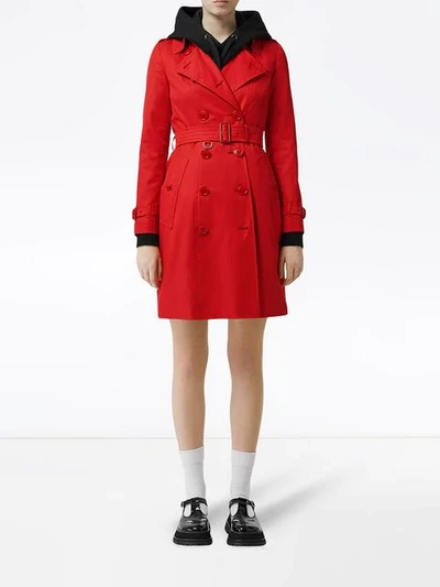 Shop Burberry Cotton Gabardine Trench Coat In Red