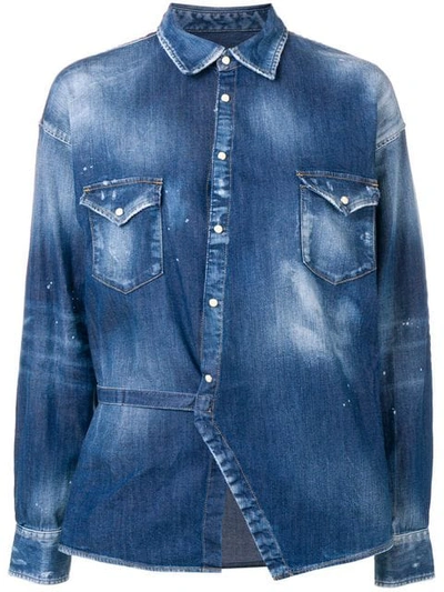 Shop Dsquared2 Distressed Denim Shirt In Blue