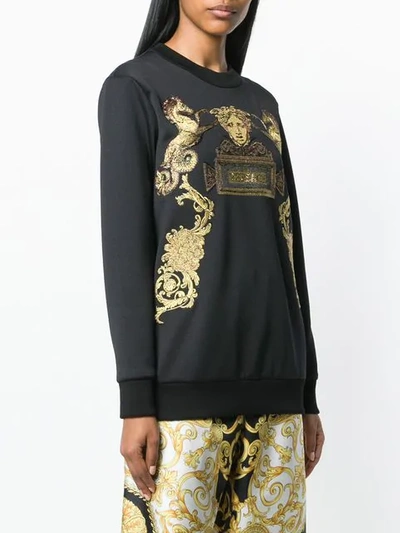 Shop Versace Jacquard Knit Logo Sweatshirt In Black