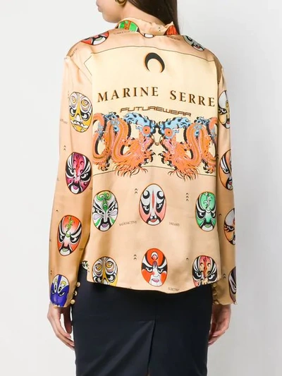 Shop Marine Serre Latino Masks Satin Shirt - Neutrals