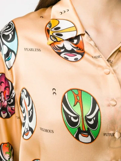 Shop Marine Serre Latino Masks Satin Shirt - Neutrals