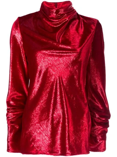 Shop Ellery Cowl Neck Blouse In Red Red