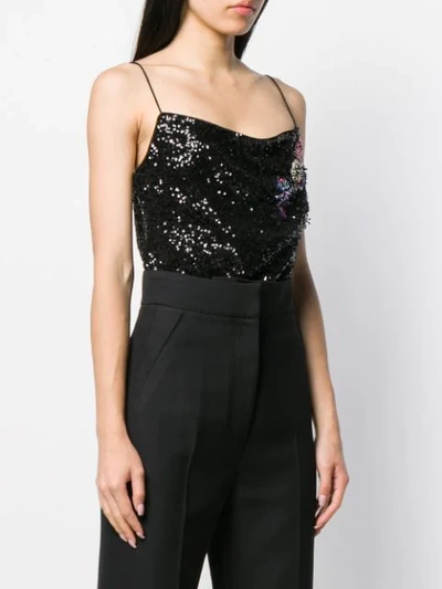 Shop Pinko Sequin Bodysuit With Jewel Embroidery In Black