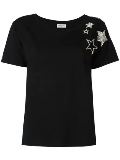 Shop Saint Laurent Star Embellished T In Black