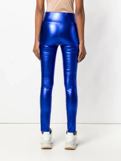 Shop Sprwmn Metallic Leather Leggings In Blue