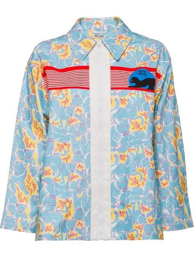Shop Miu Miu Printed Jacket In Blue