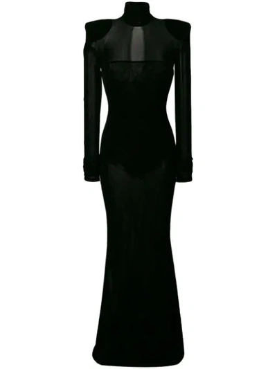 Shop Alexandre Vauthier Long Sheer Dress - Black