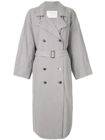 Shop Blueflag + Kiminori Morishita Belted Trench Coat In Grey