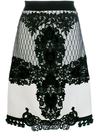 Shop Fausto Puglisi Lace Embroidered Midi Skirt In 103 Nero/avorio