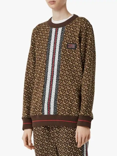 Shop Burberry Monogram Stripe Print Cotton Oversized Sweatshirt In Brown