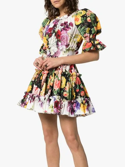 Shop Dolce & Gabbana Floral Print Puff Sleeve Cotton Mini Dress In S9311 Mix Flowers