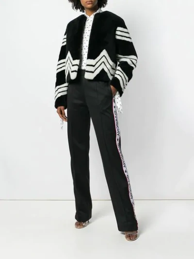 Shop Givenchy Chevron Stripe Faux Fur Jacket In Black