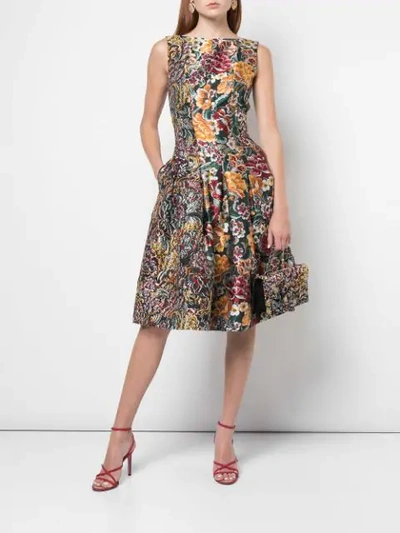 Shop Oscar De La Renta Jacquard-kleid Mit Blumenmuster In Juniper Multi