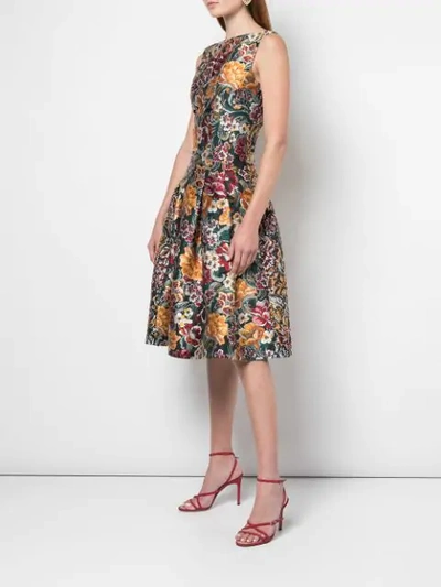 Shop Oscar De La Renta Jacquard-kleid Mit Blumenmuster In Juniper Multi