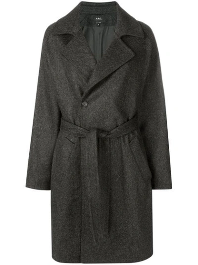 Shop Apc Belted Sigle Breasted Coat In Grey