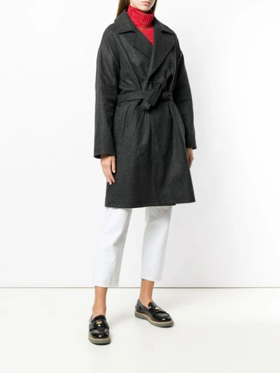 Shop Apc Belted Sigle Breasted Coat In Grey